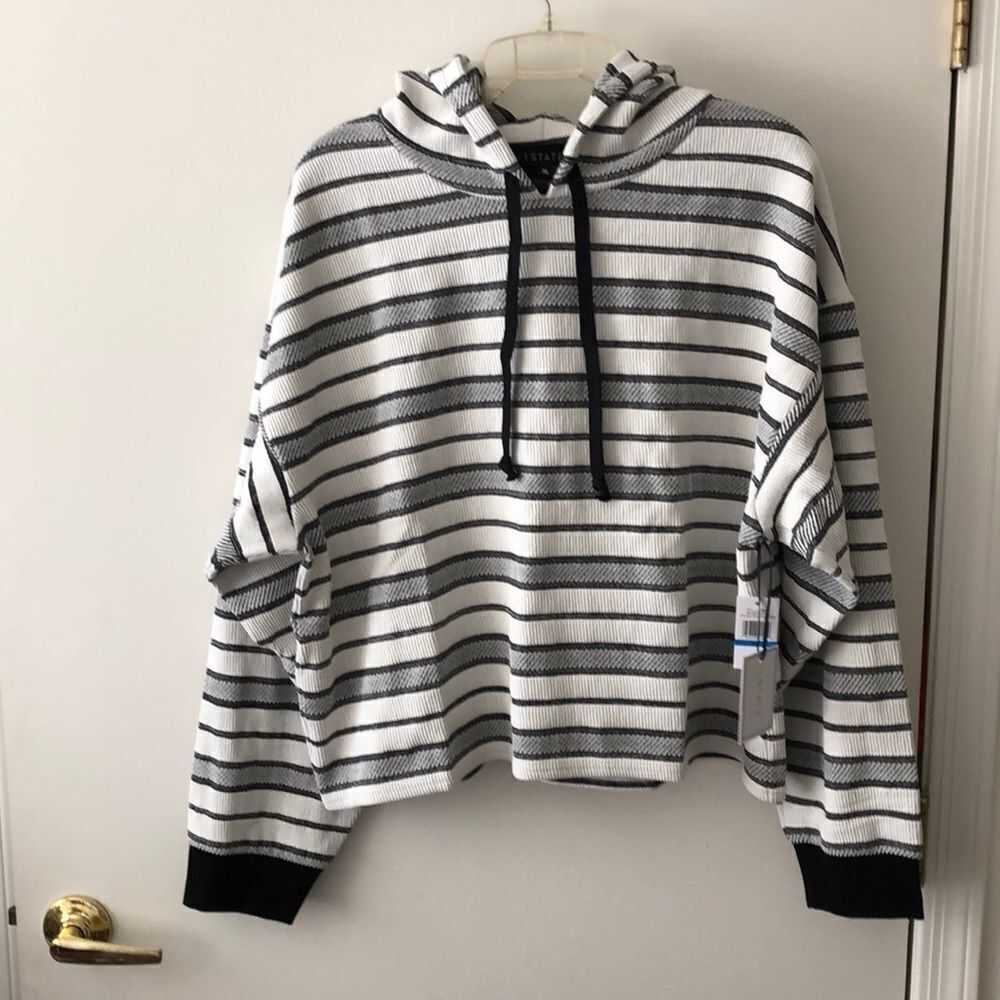 1 State Jacquard Knit Stripe Hooded Pullover L NWT